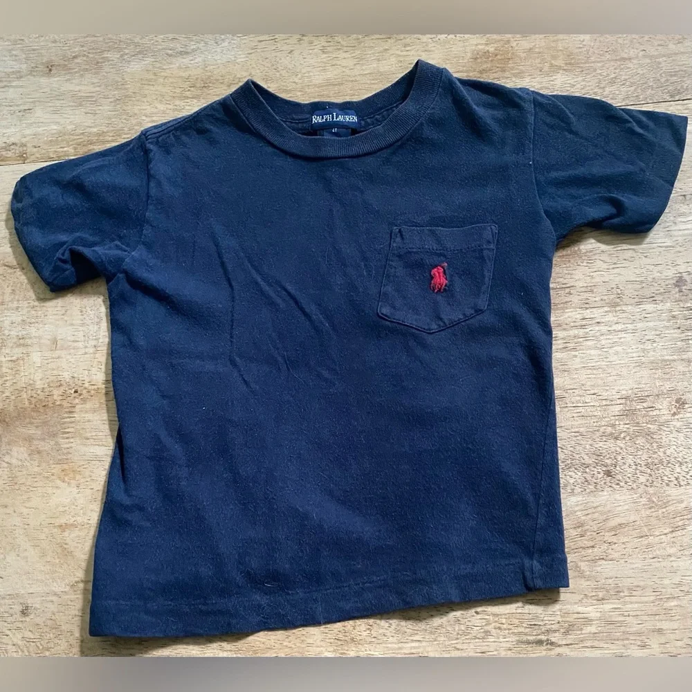 Vintage Ralph Lauren Boys’ Sz 4T Navy‎ Cotton Jersey Crewneck Pocket Tee